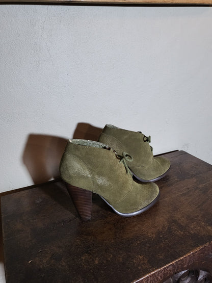 Olive Suede Lace-Up Ankle Booties