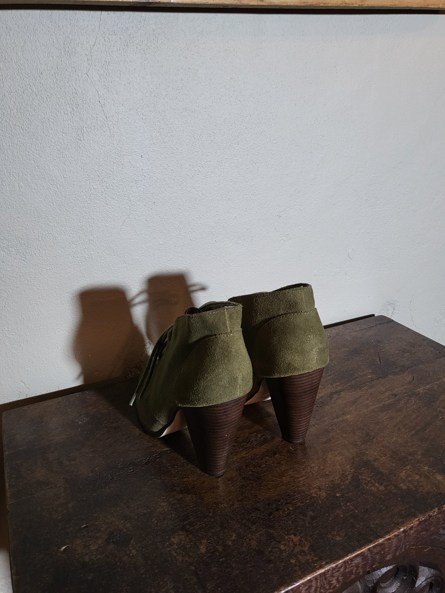 Olive Suede Lace-Up Ankle Booties