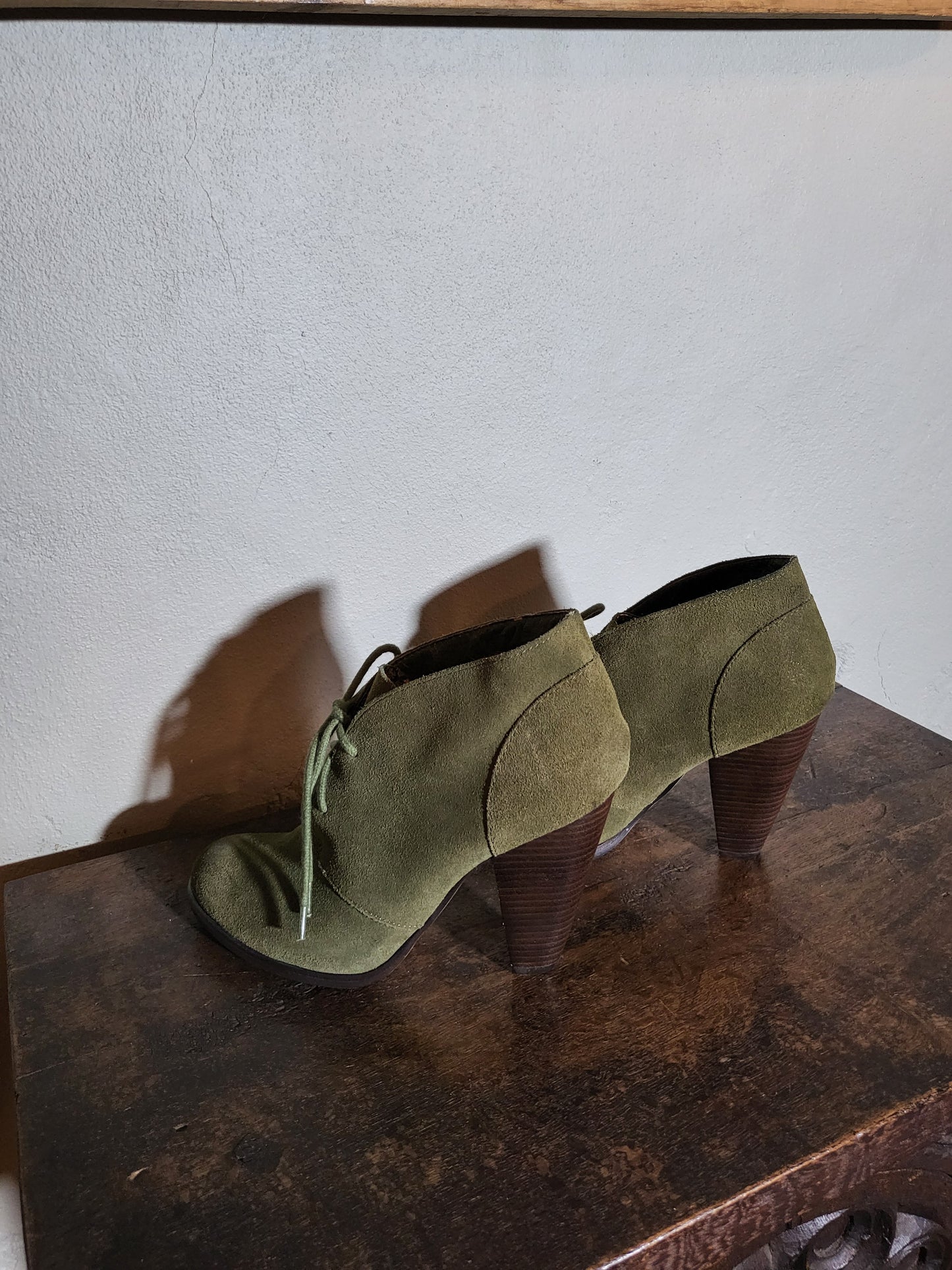 Olive Suede Lace-Up Ankle Booties