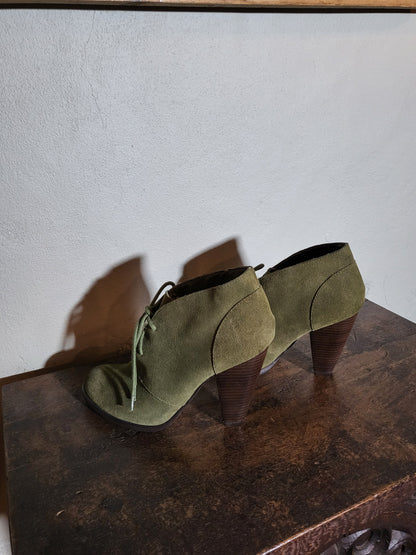 Olive Suede Lace-Up Ankle Booties