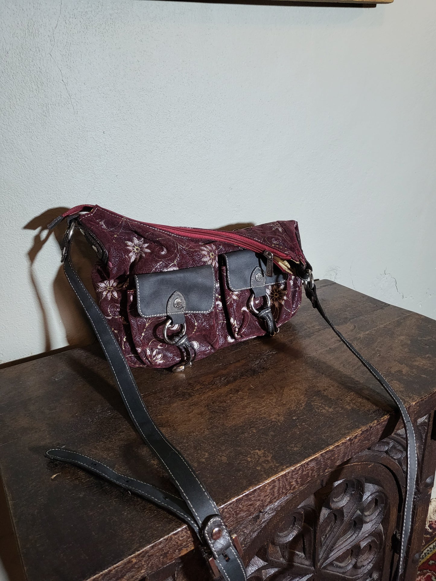 Burgundy Floral Shoulder Bag