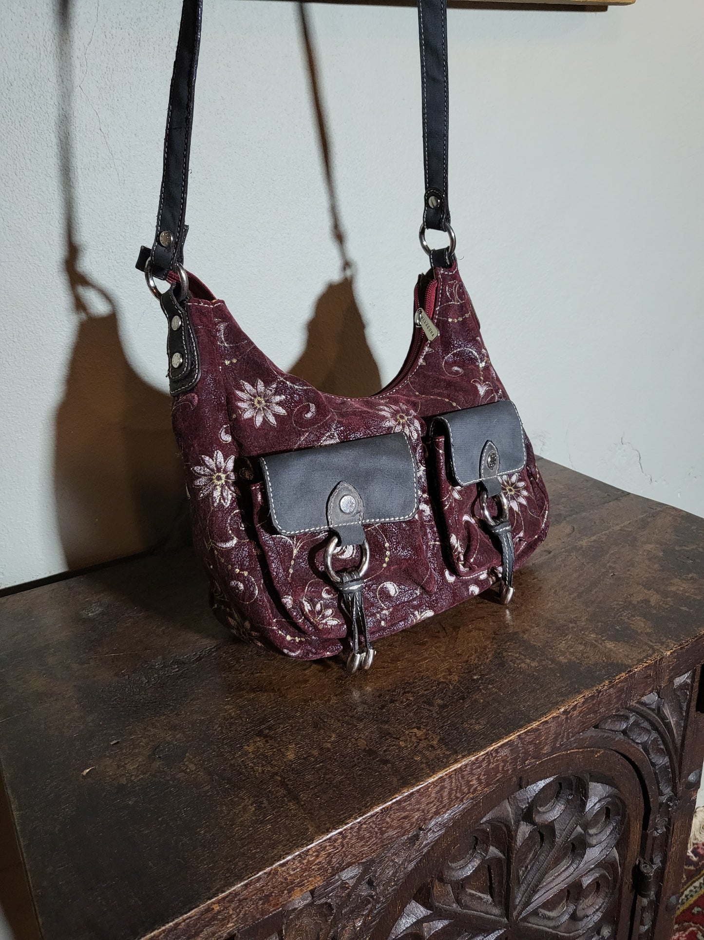 Burgundy Floral Shoulder Bag