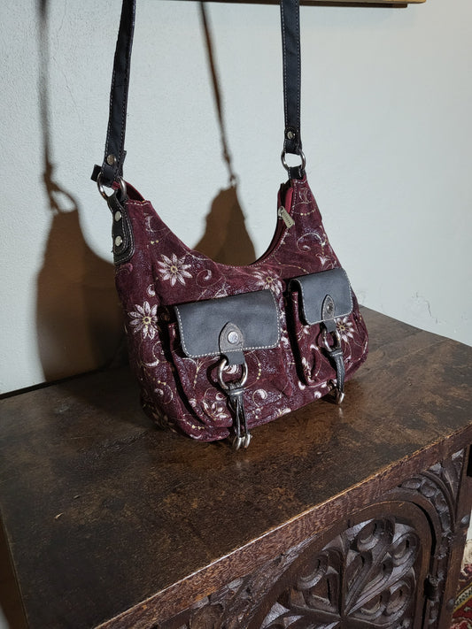 Burgundy Floral Shoulder Bag