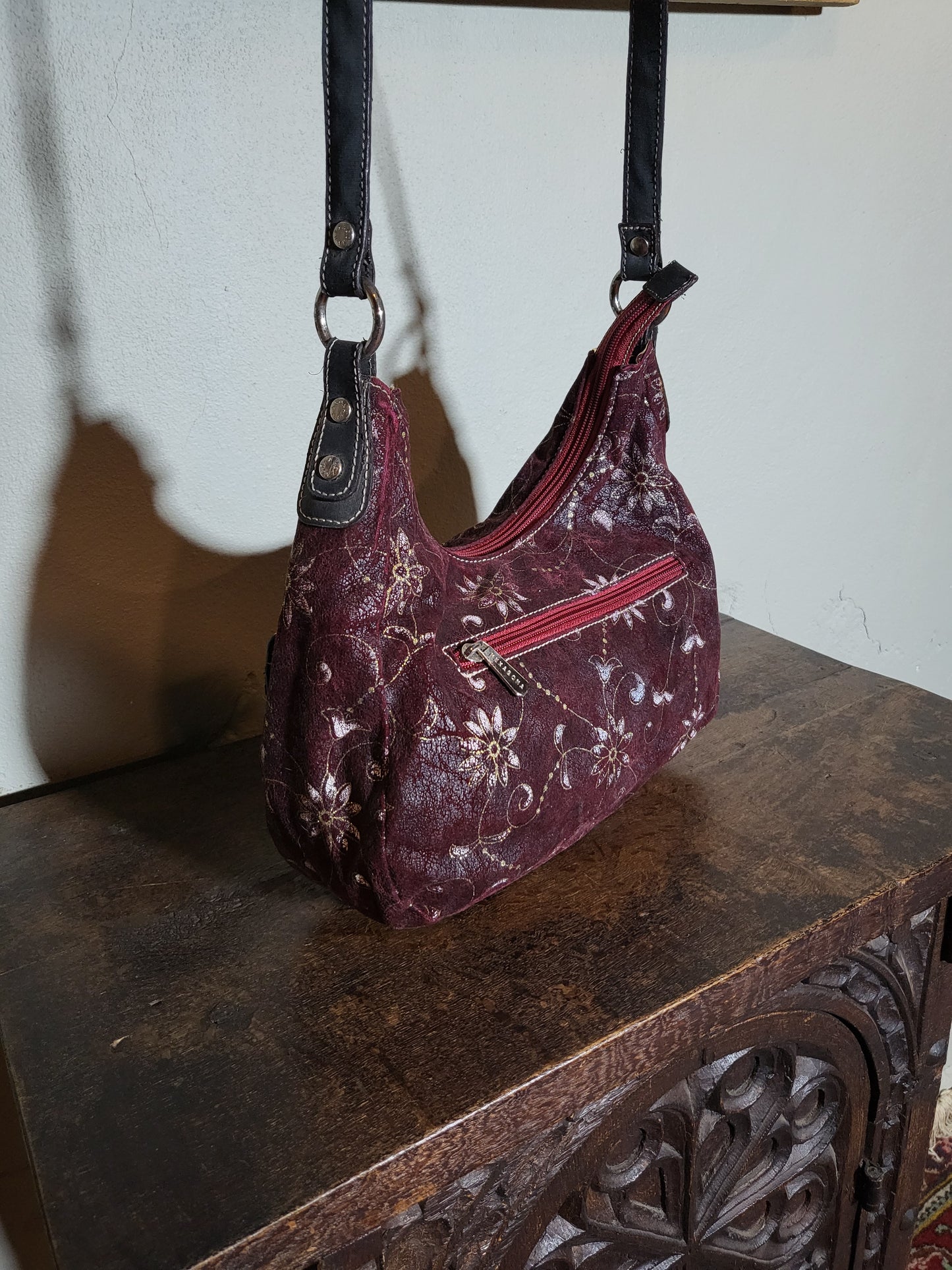 Burgundy Floral Shoulder Bag