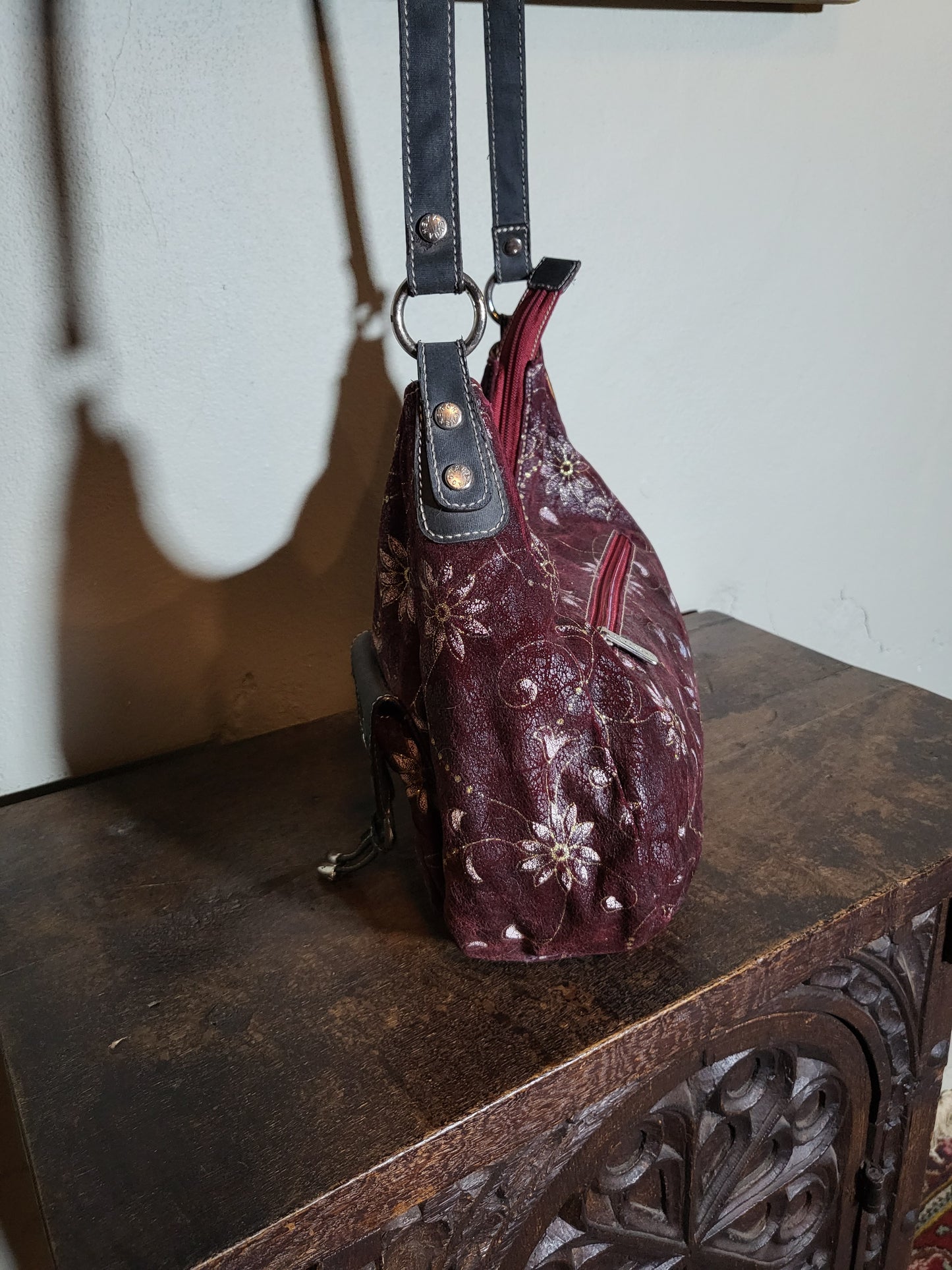 Burgundy Floral Shoulder Bag