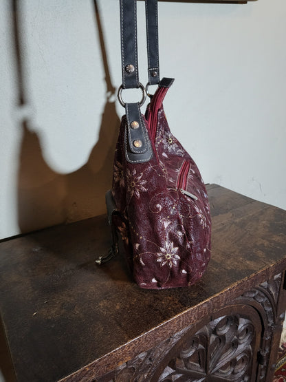 Burgundy Floral Shoulder Bag