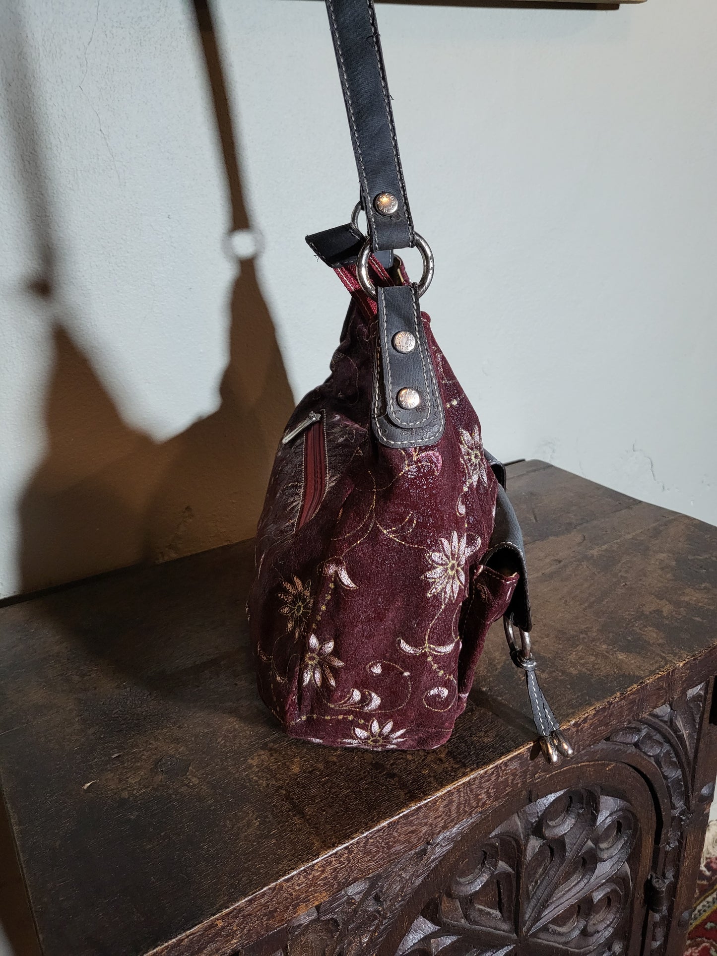 Burgundy Floral Shoulder Bag