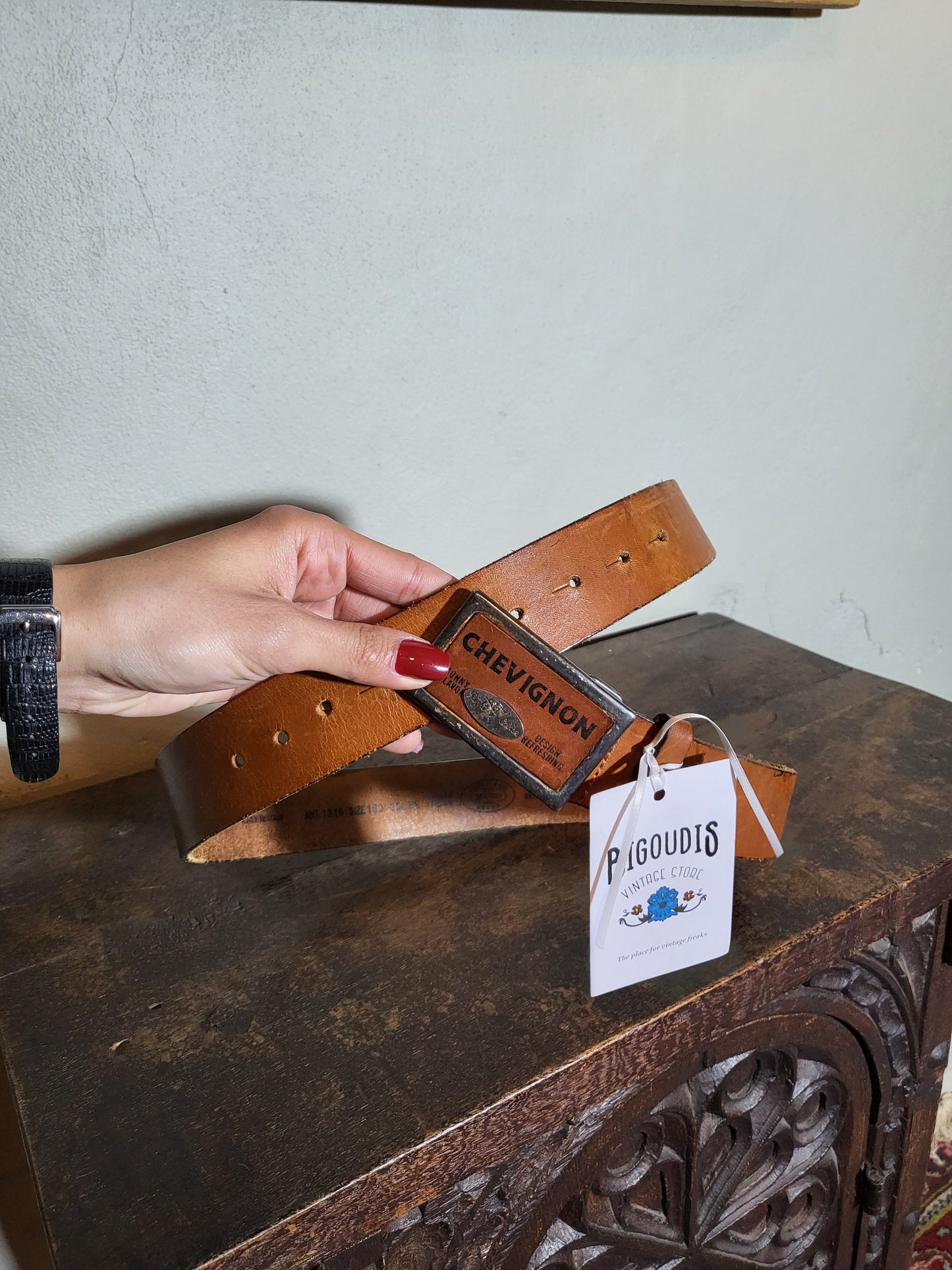 Chevignon Brown Leather Logo Buckle Belt