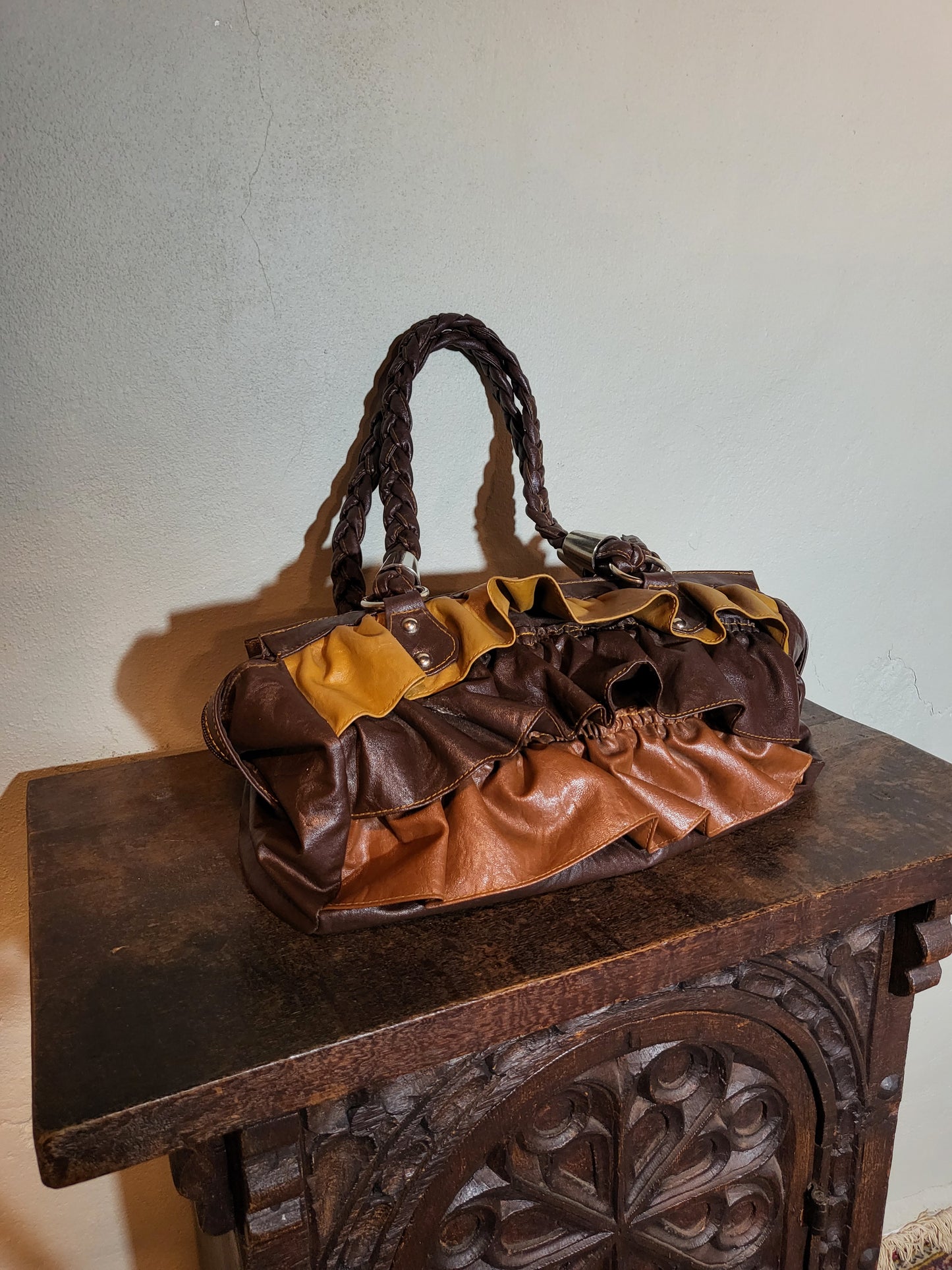 Vintage Ruffled Leather Shoulder Bag