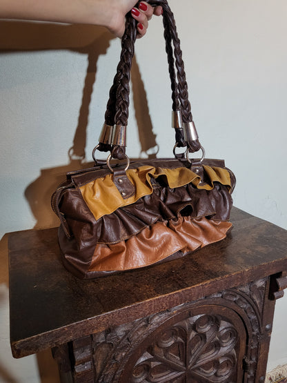 Vintage Ruffled Leather Shoulder Bag