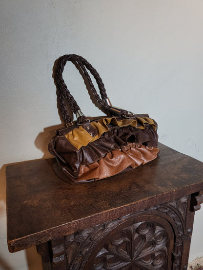 Vintage Ruffled Leather Shoulder Bag