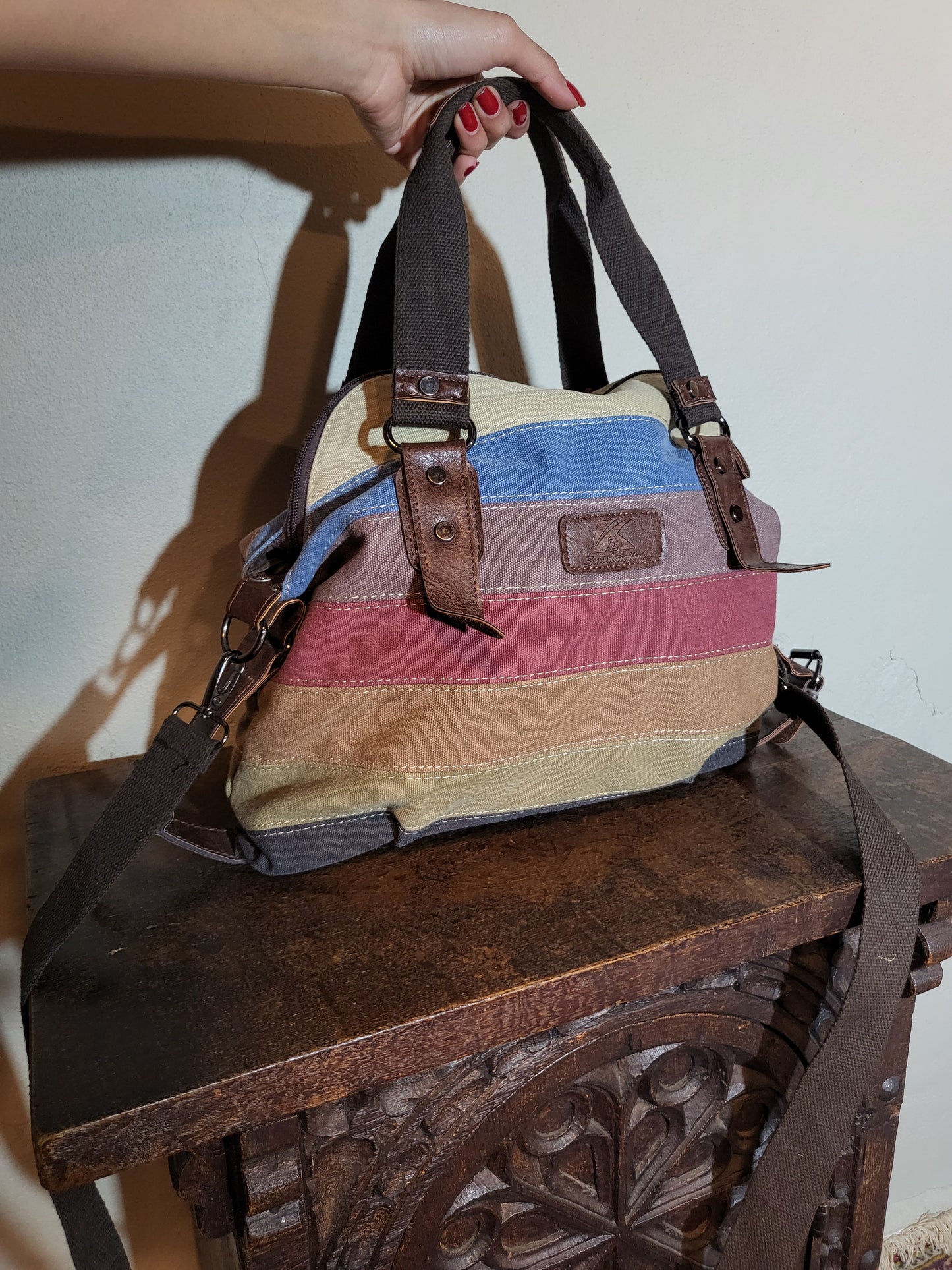 Vintage Multi-Panel Canvas & Leather Utility Bag