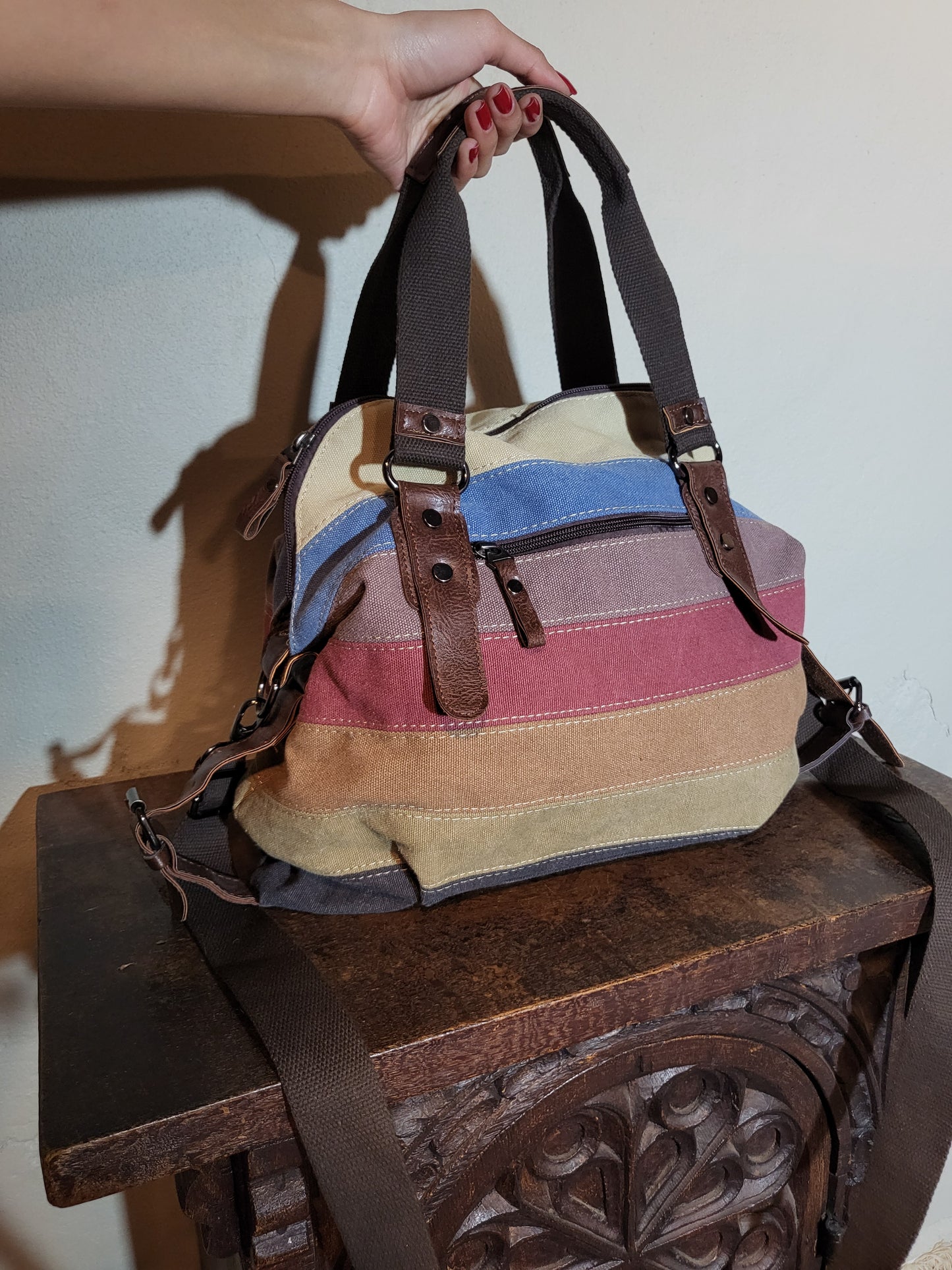 Vintage Multi-Panel Canvas & Leather Utility Bag