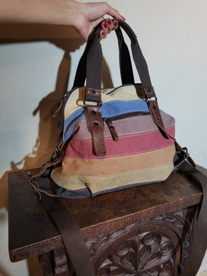 Vintage Multi-Panel Canvas & Leather Utility Bag