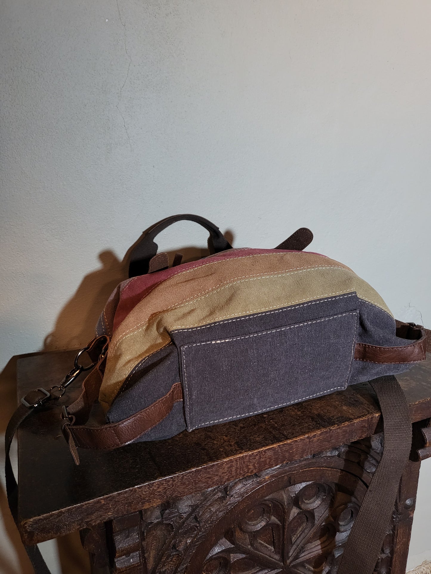 Vintage Multi-Panel Canvas & Leather Utility Bag