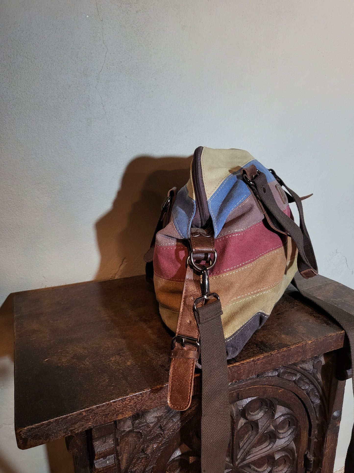 Vintage Multi-Panel Canvas & Leather Utility Bag
