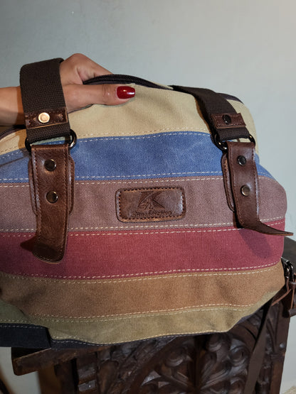 Vintage Multi-Panel Canvas & Leather Utility Bag
