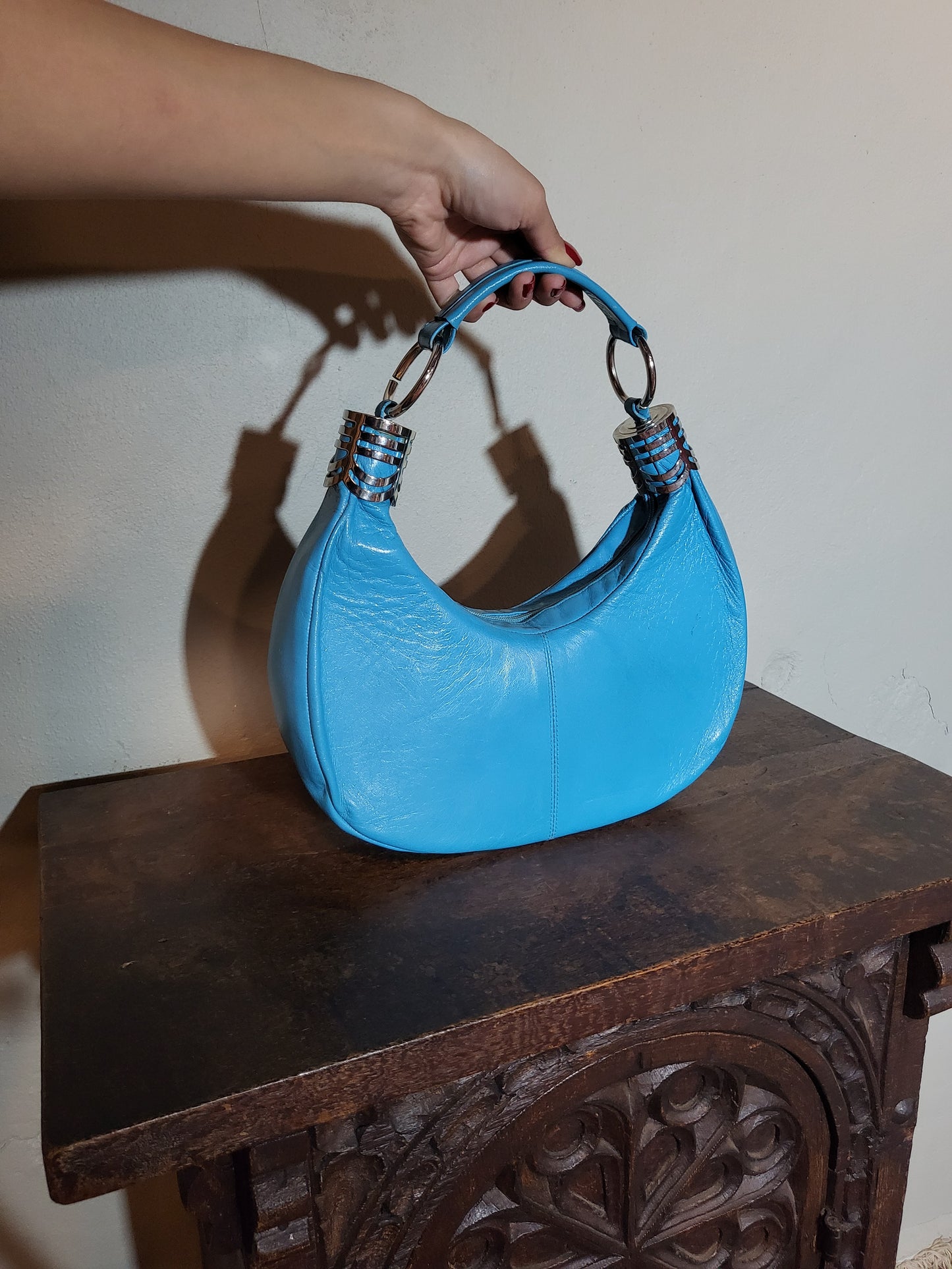 St Michel 80s Blue Leather Shoulder Bag