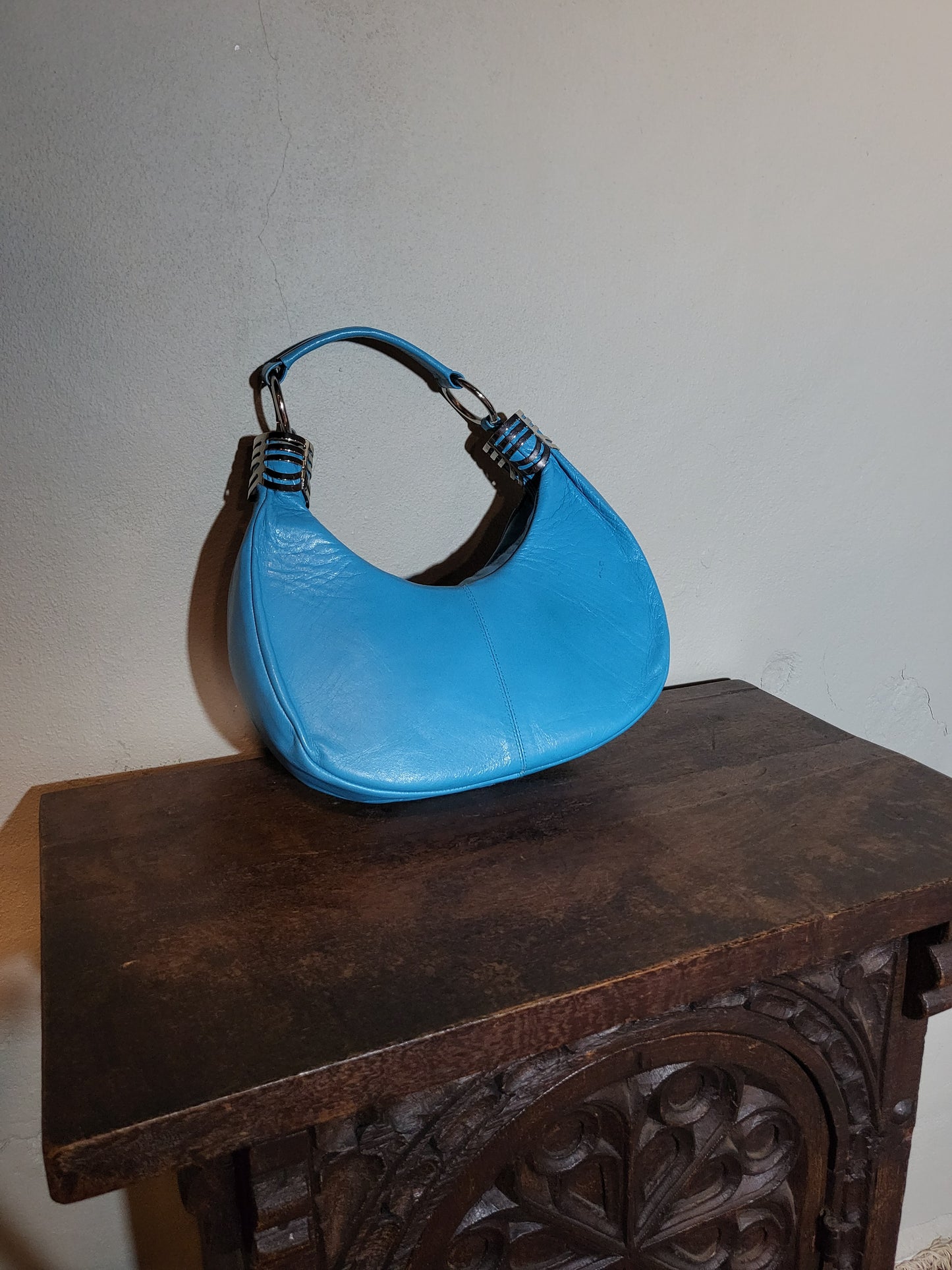 St Michel 80s Blue Leather Shoulder Bag