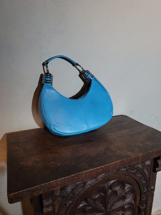 St Michel 80s Blue Leather Shoulder Bag