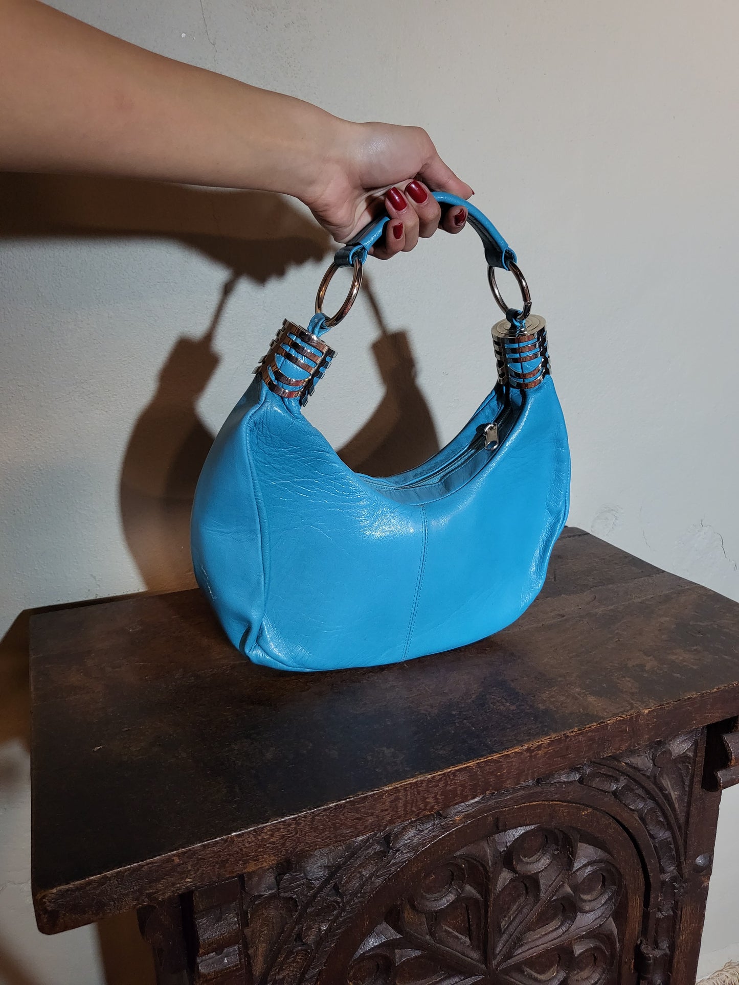 St Michel 80s Blue Leather Shoulder Bag