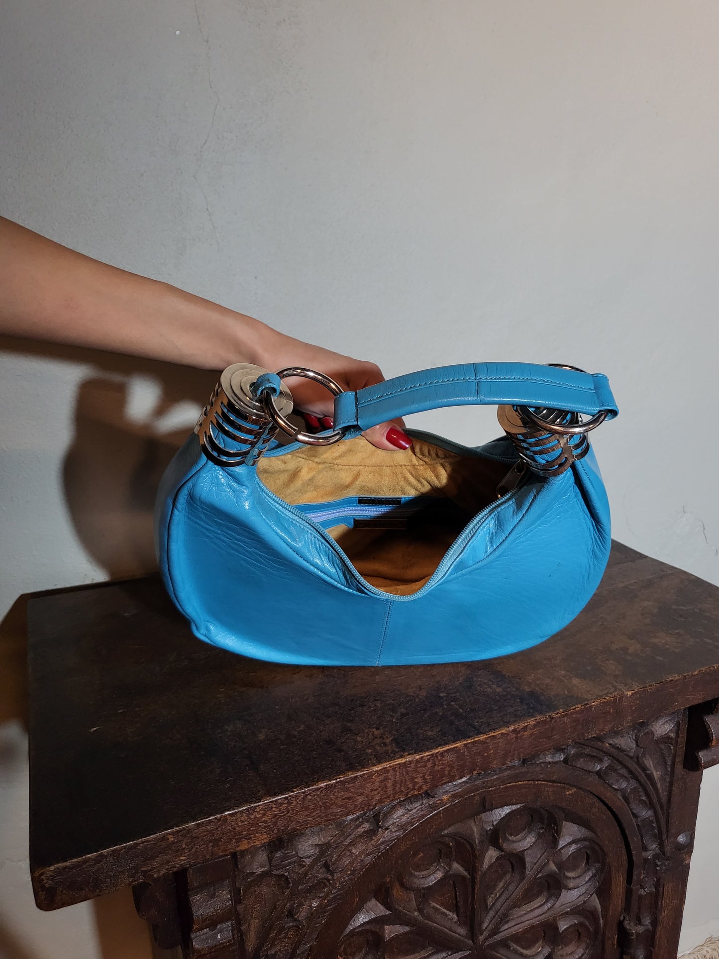 St Michel 80s Blue Leather Shoulder Bag