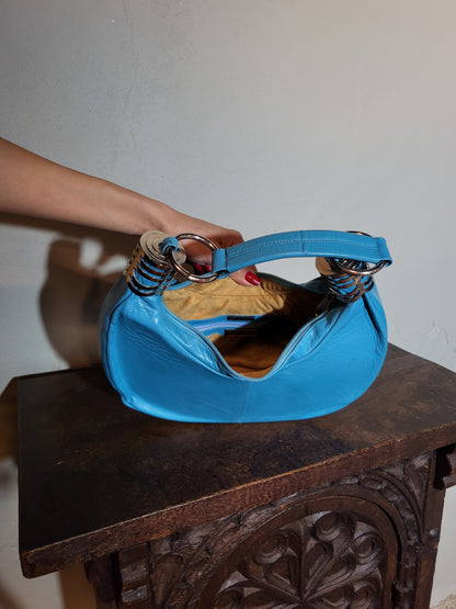 St Michel 80s Blue Leather Shoulder Bag