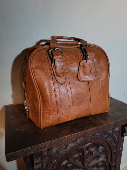 Vintage 60s Cognac Leather Travel Bag