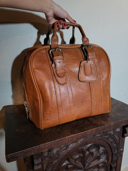 Vintage 60s Cognac Leather Travel Bag