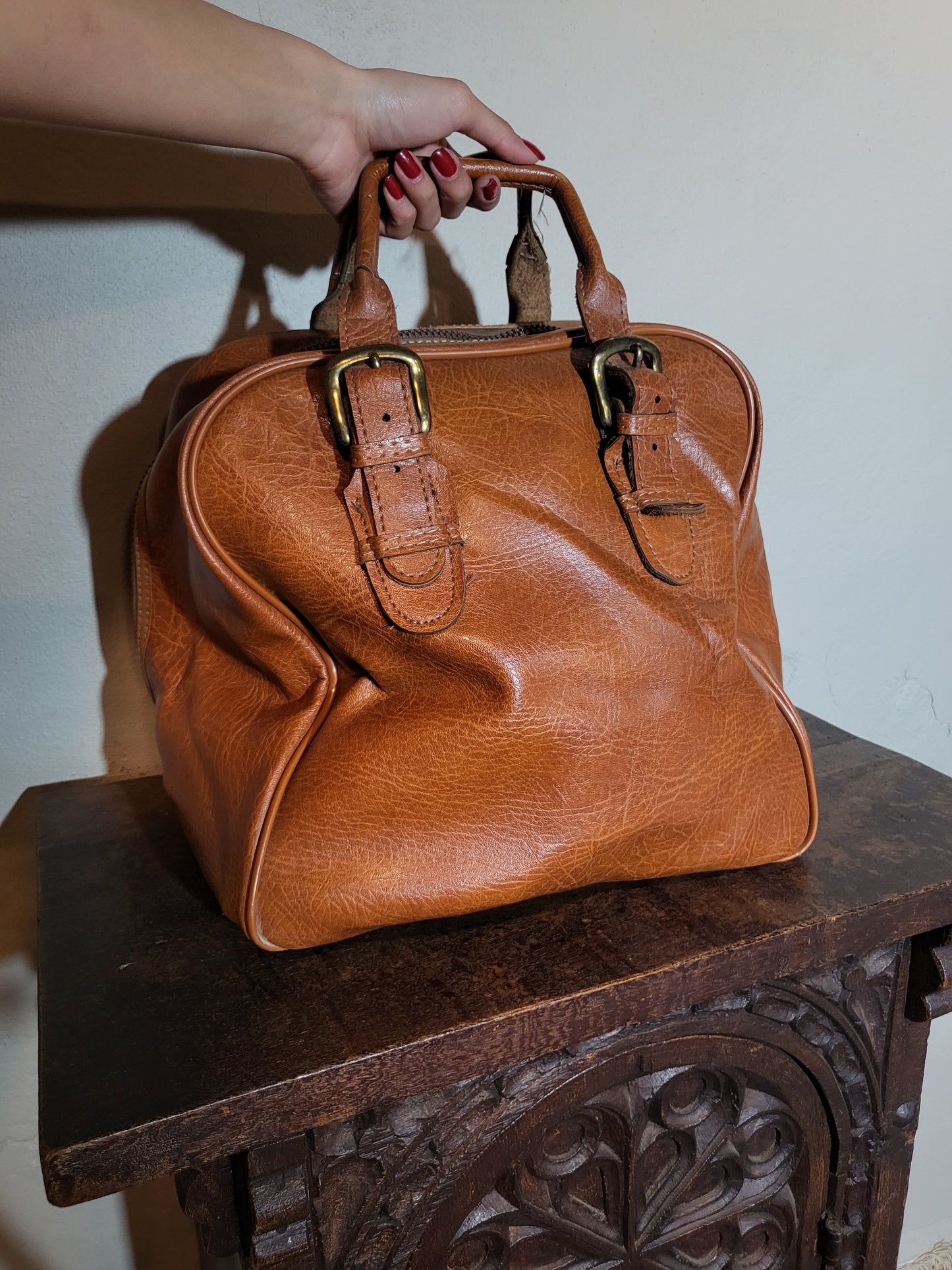 Vintage 60s Cognac Leather Travel Bag
