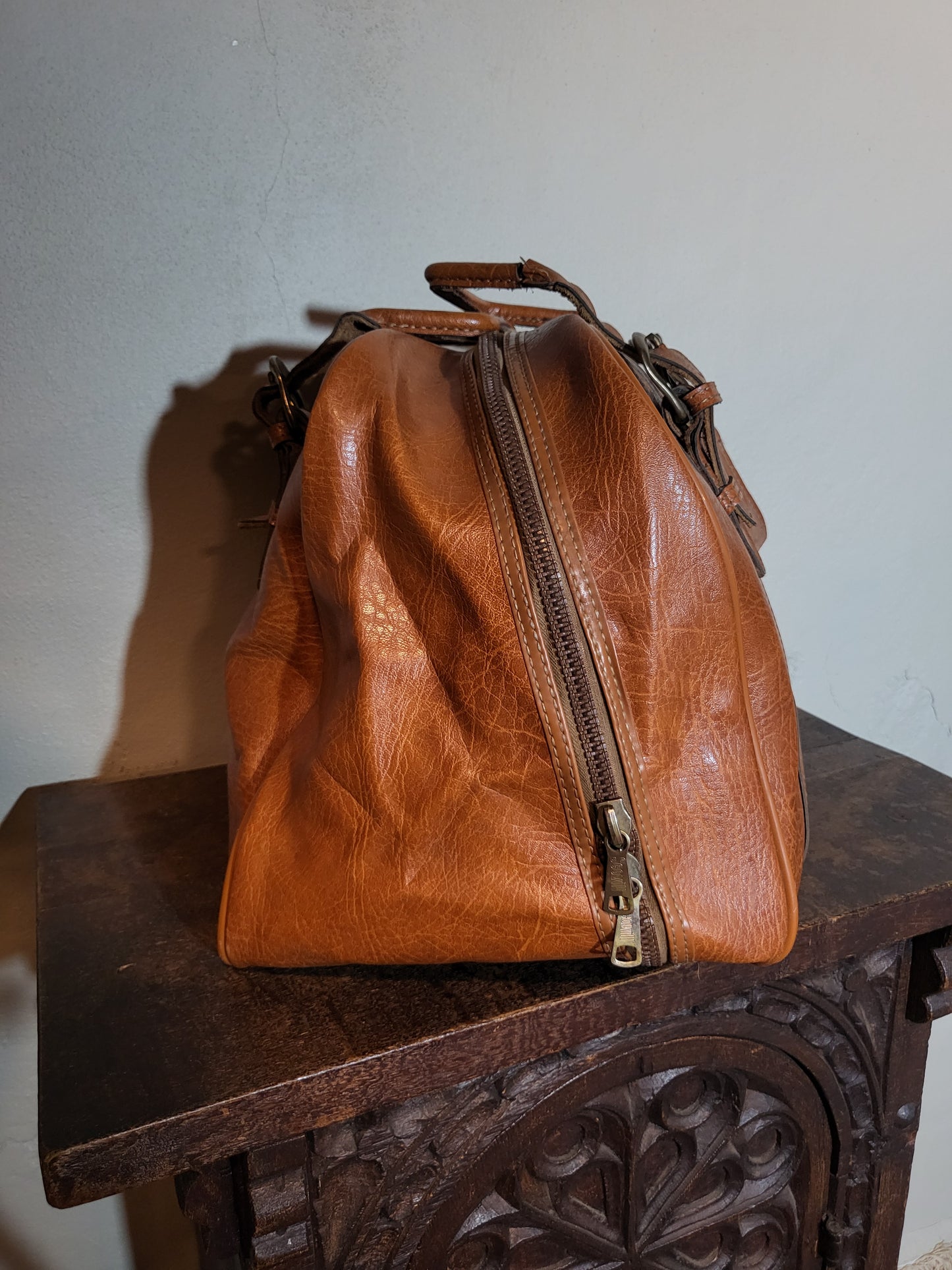 Vintage 60s Cognac Leather Travel Bag