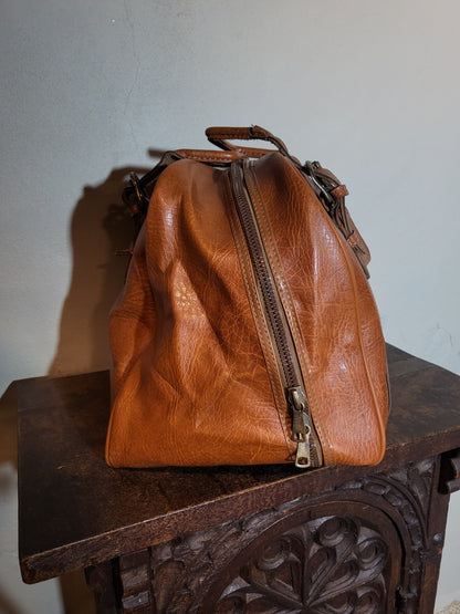 Vintage 60s Cognac Leather Travel Bag