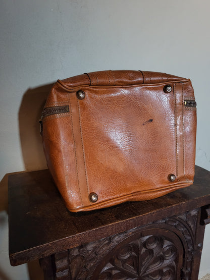 Vintage 60s Cognac Leather Travel Bag