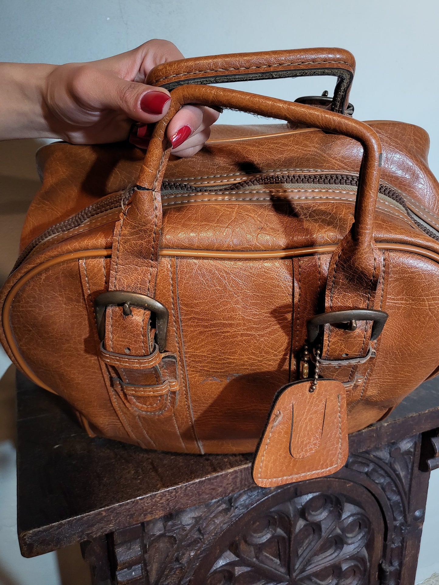 Vintage 60s Cognac Leather Travel Bag