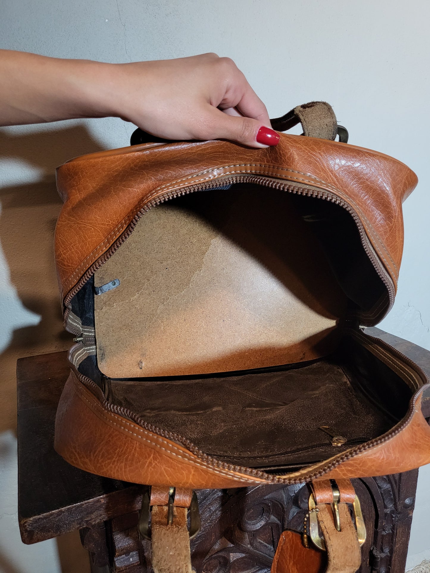 Vintage 60s Cognac Leather Travel Bag