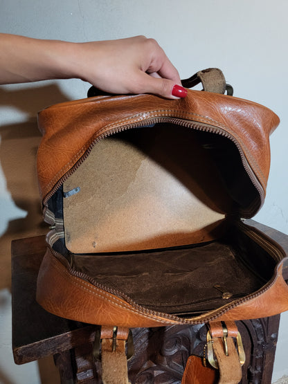 Vintage 60s Cognac Leather Travel Bag