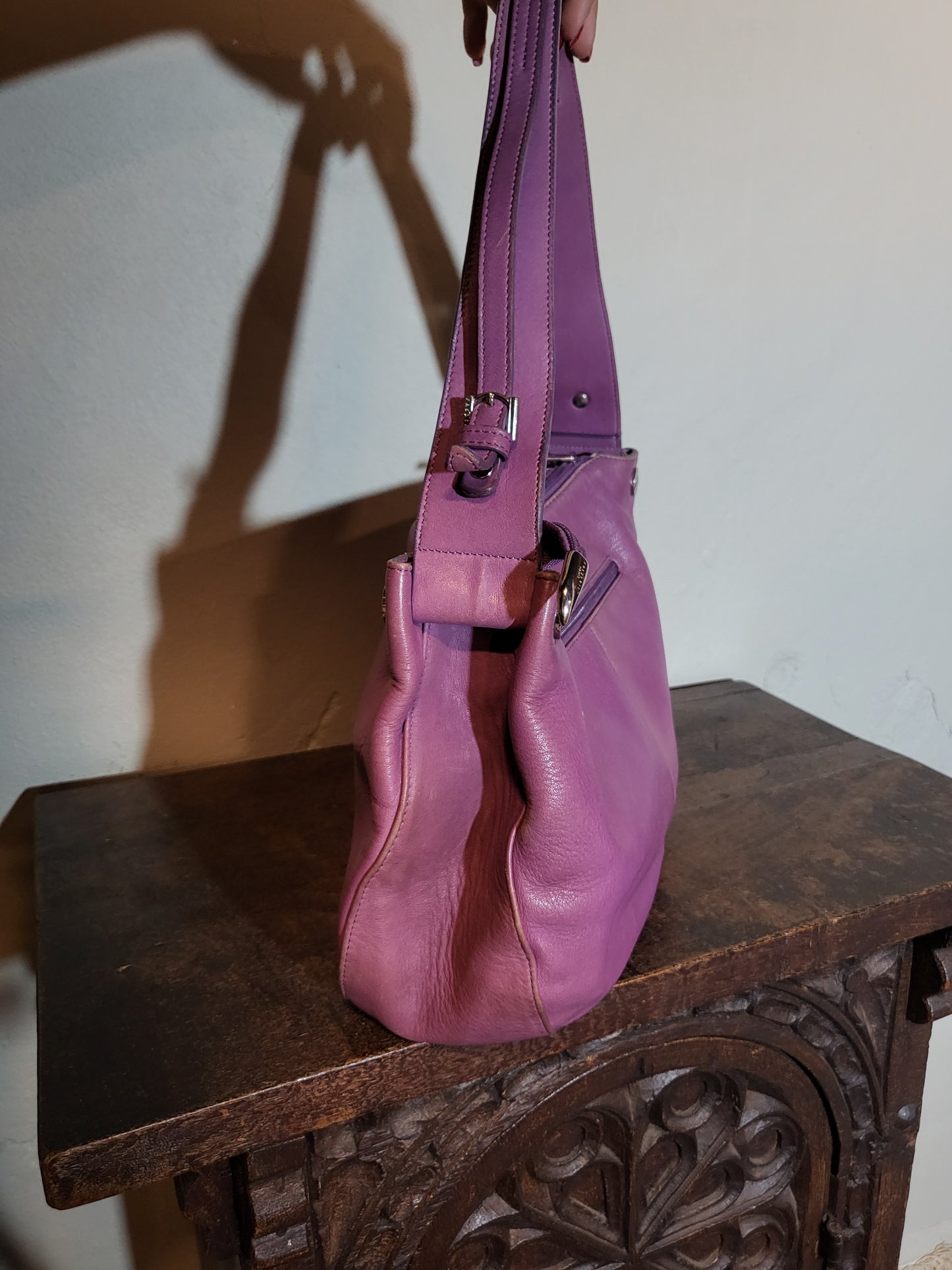 90s Lavender Leather Shoulder Bag
