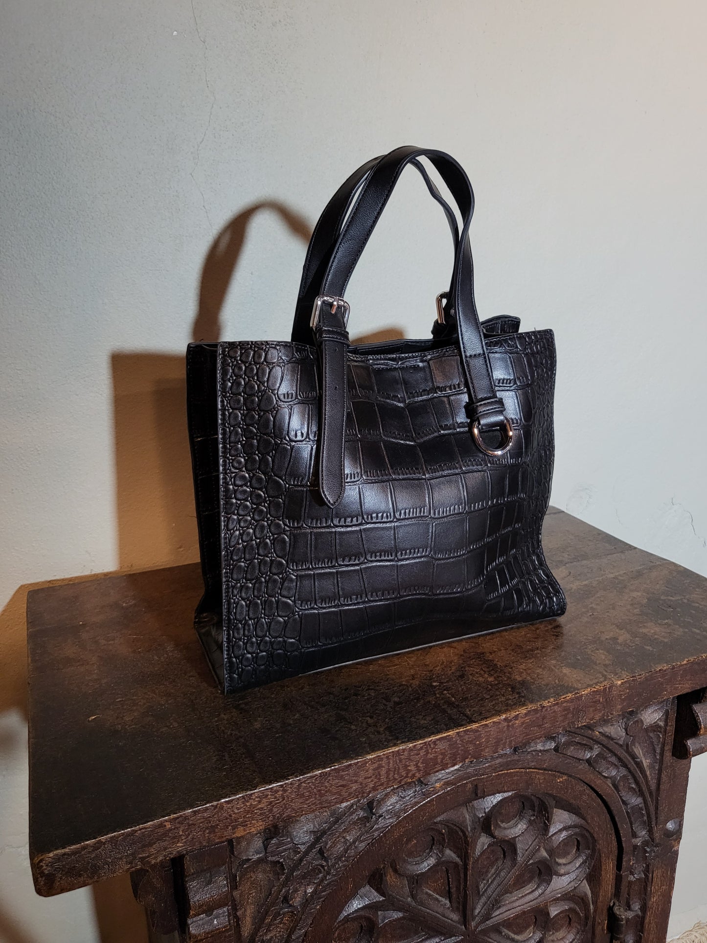 Vintage Croc-Embossed Structured Tote Bag