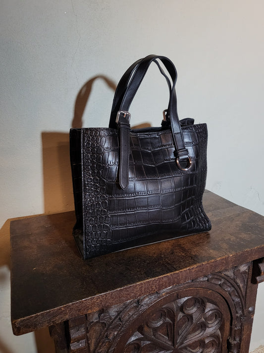 Vintage Croc-Embossed Structured Tote Bag