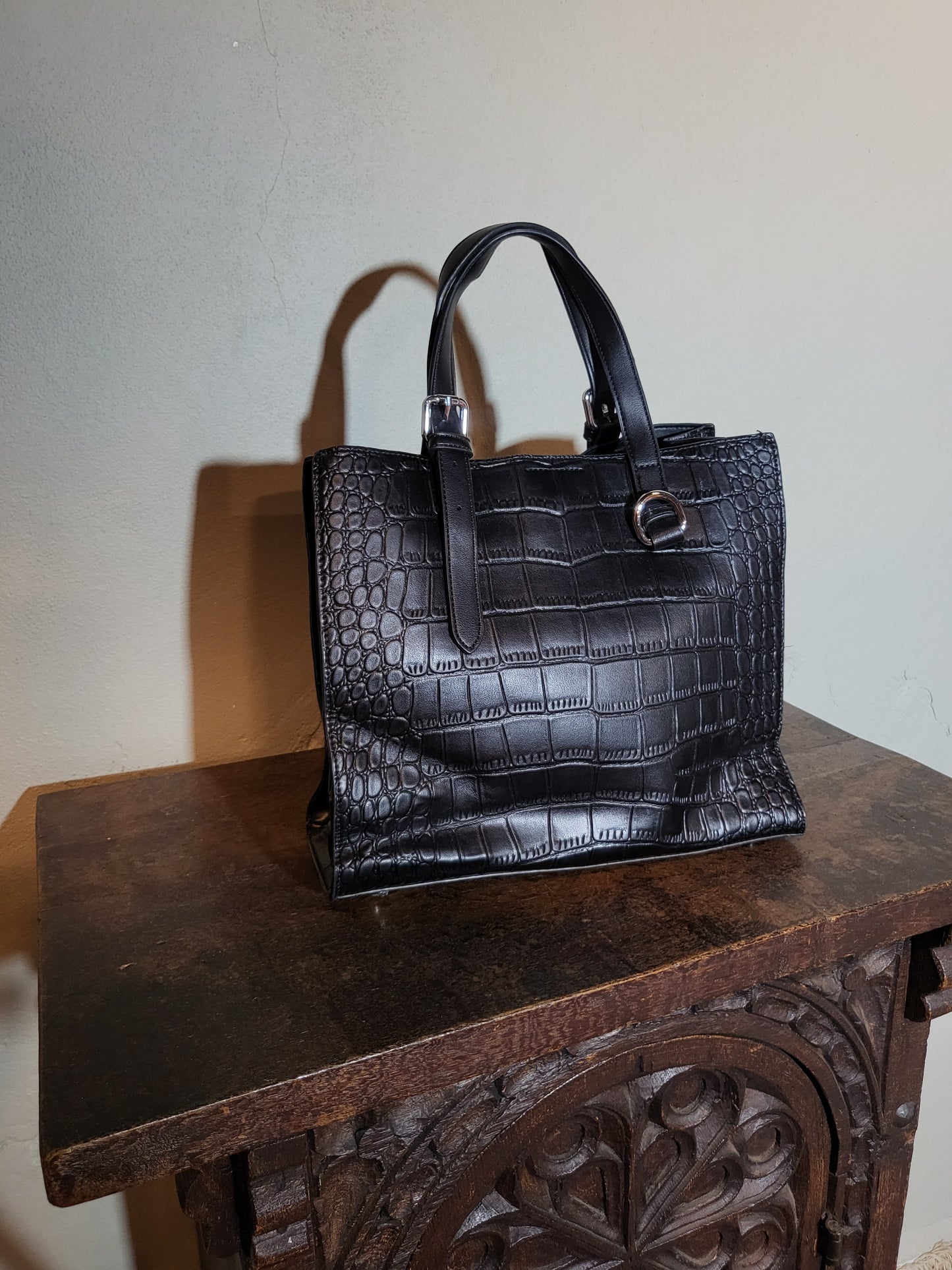 Vintage Croc-Embossed Structured Tote Bag