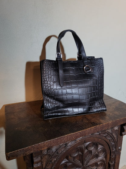 Vintage Croc-Embossed Structured Tote Bag