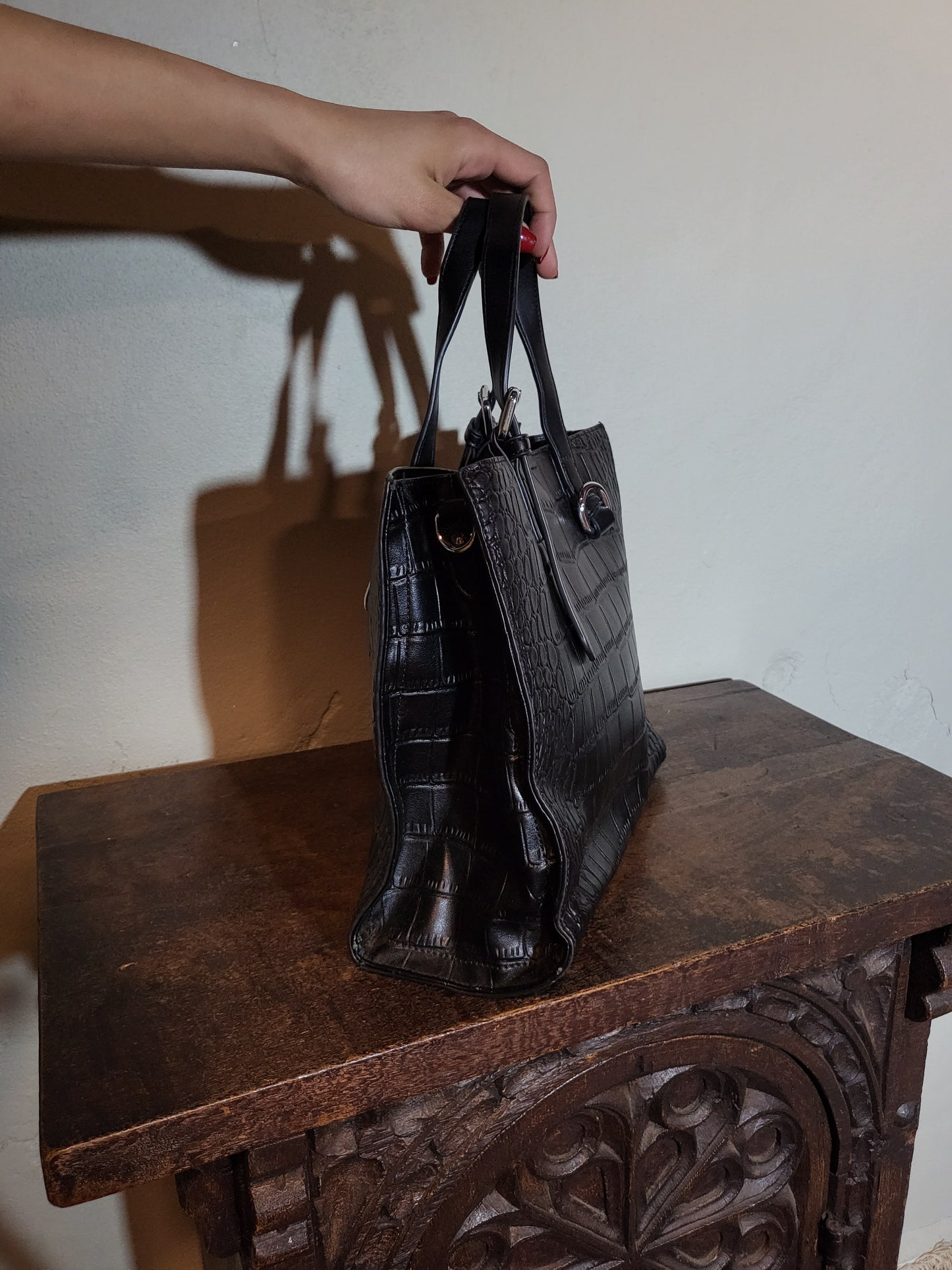 Vintage Croc-Embossed Structured Tote Bag