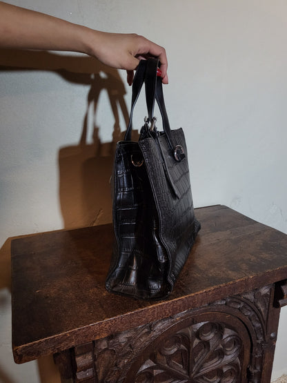Vintage Croc-Embossed Structured Tote Bag