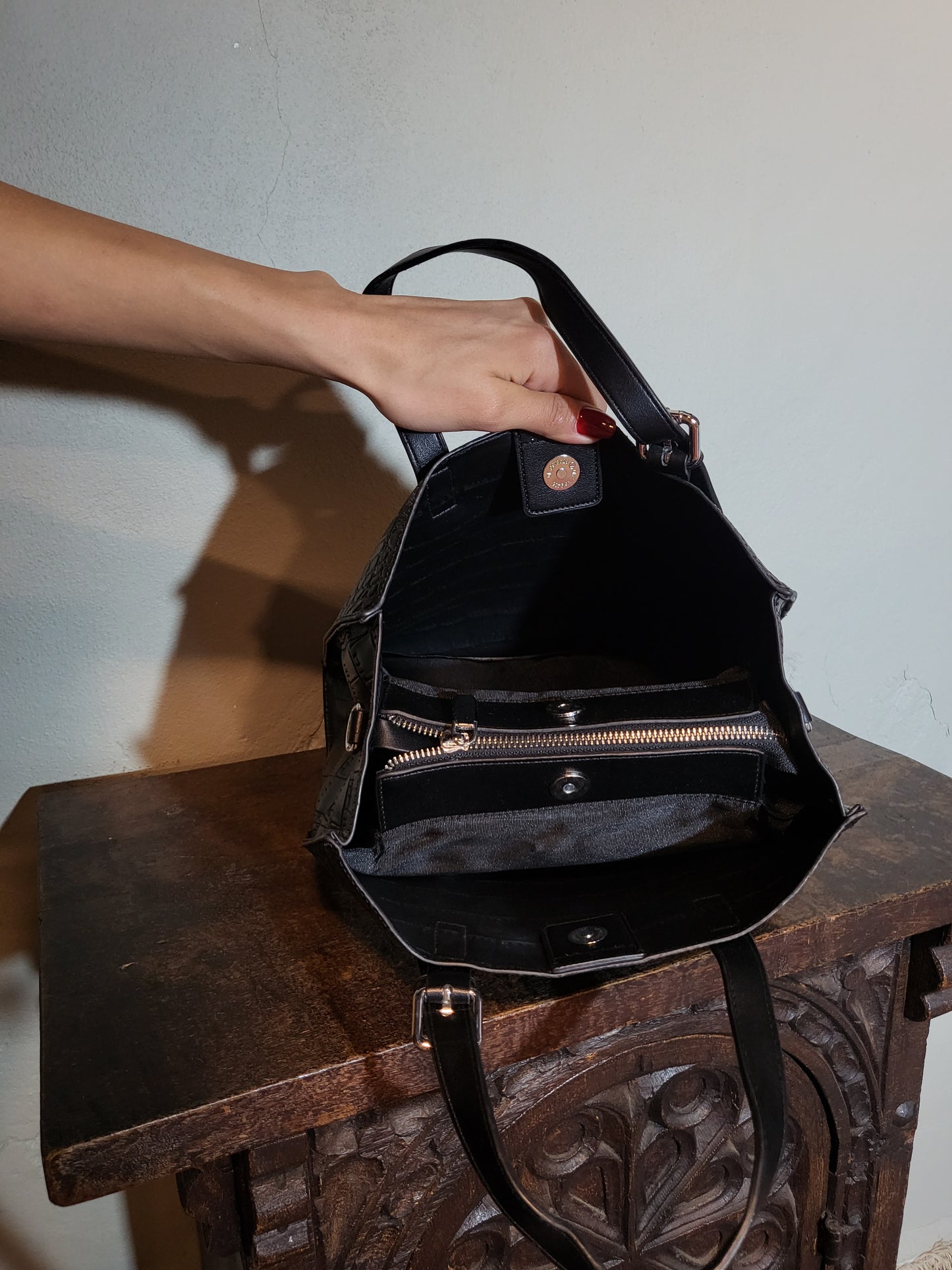 Vintage Croc-Embossed Structured Tote Bag