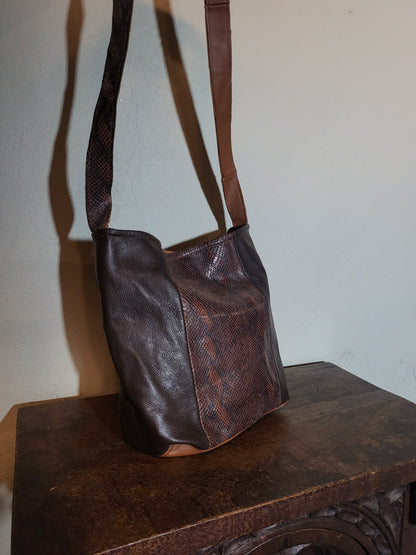 Brown Leather Crossbody Bag with Textured Panel