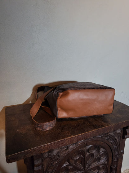 Brown Leather Crossbody Bag with Textured Panel