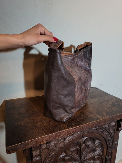 Brown Leather Crossbody Bag with Textured Panel