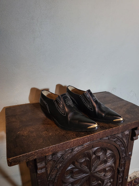 Vintage Leather Pointed Toe Western Loafers
