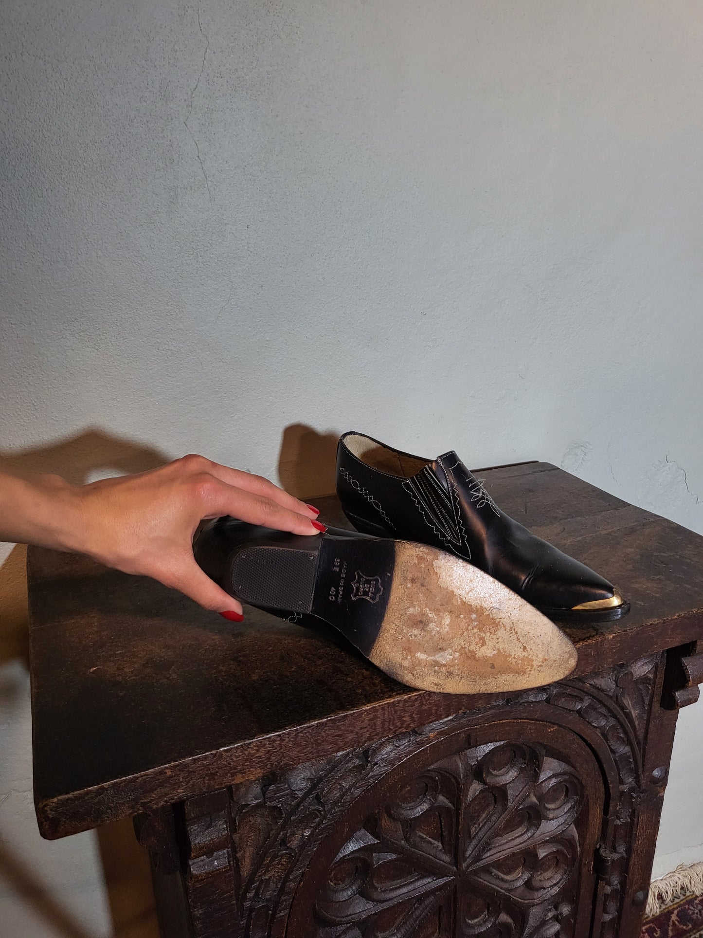 Vintage Leather Pointed Toe Western Loafers