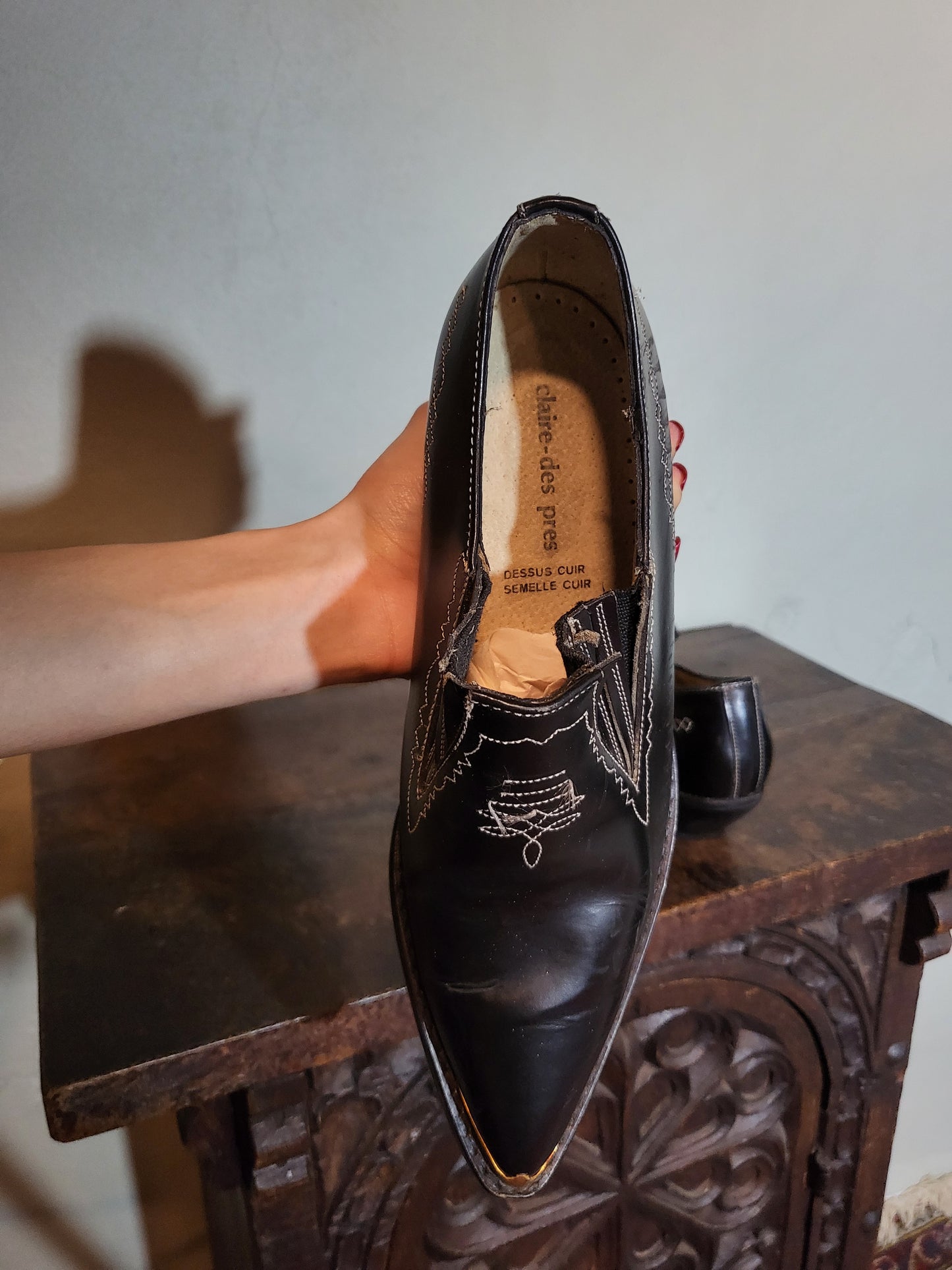 Vintage Leather Pointed Toe Western Loafers
